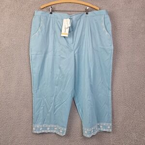 Alfred Dunner Capri Pants Womens 24W Blue Aqua Embroidered Pull On Pockets NWT